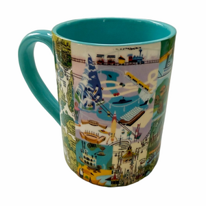Disney Authentic Collectable Illustrated Walt Disney Parks Mug Maps Collage